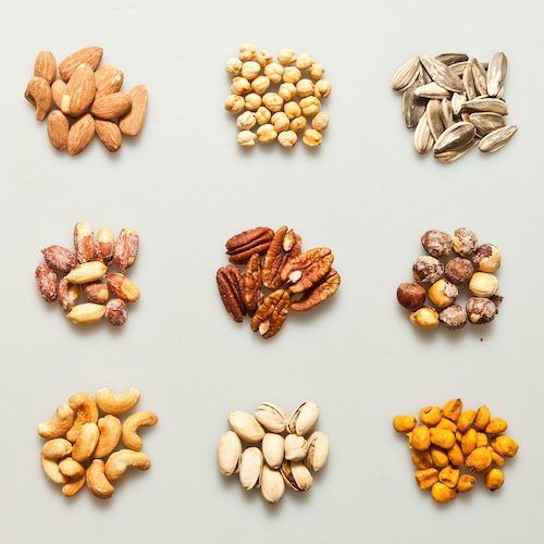 9 pile of different nuts in blog article