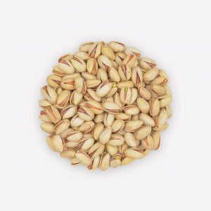 pile of semi long pistachio on white background