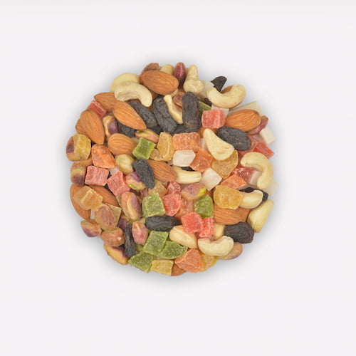 scroggin or trail mix on white background