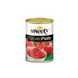 sweety branded 400g canned tomato paste on a white background