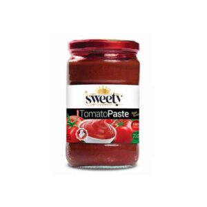 sweety branded 700g glass bottled tomato paste on a white background