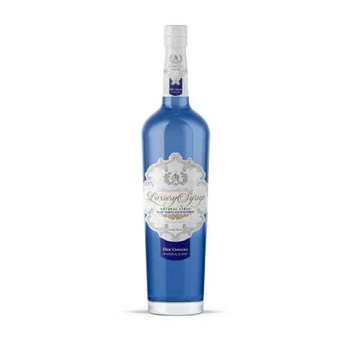 AJ Blue Curacao Syrup on a white background